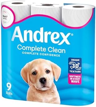 Andrex Classic Clean Toilet Paper Rolls, Pack of 9