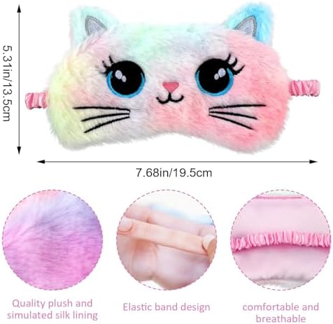 2 Pcs Sleep Mask for Kids, Soft Fuffy Plush Sleeping Eye Shade, Comfortable Cute Animal Blindfold Eye Cover for Women, Men and Kids Travel Nap Sleeping (Cat)