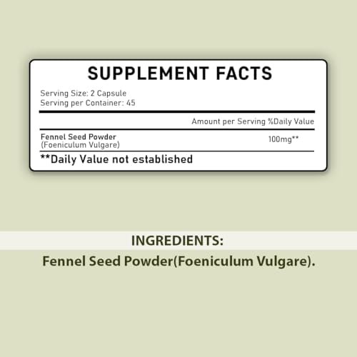 Fennel Seed Tablets by mi Nature | 90 Tablets, 1000 mg | 45 Days Supply | Foeniculum vulgare|