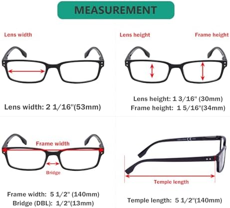 Eyekepper Readers 5-Pack Classical Rectangular Spring-Hinges Reading Glasses Include 2pcs Computer Glasses +0.5