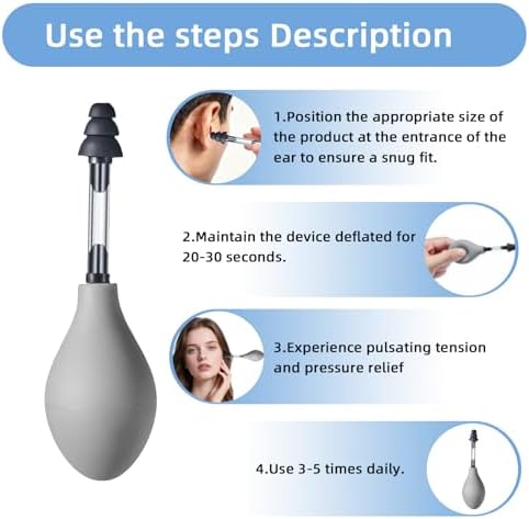 Ear Pressure Relief Suction Device,Migraine and Headache Relief Products,Airplane Ear Tinnitus Relief Through Inner Ear Pressure Balance,Reduces Tension,Equipped with 3 Sizes of Earplugs (Gray)
