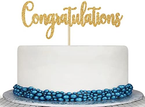 Gold Glitter Congratulations Cake Topper - Congrats Cake Topper - Graduation, Wedding, Retirement, Birthday, Anniversary, Celebration Party Decorations