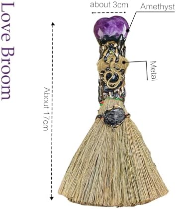 Amethyst Crystal Heart-Shaped Magic Broom - Reiki Energy Cleansing & Healing Tool, Feng Shui Home Decor, Witch Altar Accessory & Spiritual Gift for Women (Natural Gemstone, Witchcraft)