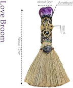 Amethyst Crystal Heart-Shaped Magic Broom - Reiki Energy Cleansing & Healing Tool, Feng Shui Home Decor, Witch Altar Accessory & Spiritual Gift for Women (Natural Gemstone, Witchcraft)