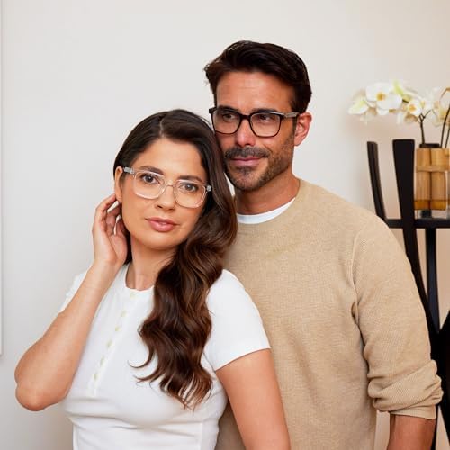OPULIZE LEO Reading Glasses for Women Men, Large Rectangular Frame with Spring Hinges, Black Blue Purple Clear +1.50 (Pack of 4)