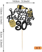Rsstarxi 1 Pack Aged to Perfection 30th Birthday Cake Topper Glitter Wine 30th Birthday Cake Decoration Cheers to 30th Years Cake Pick for Whisky Theme Husband 30th Birthday Party Decorations