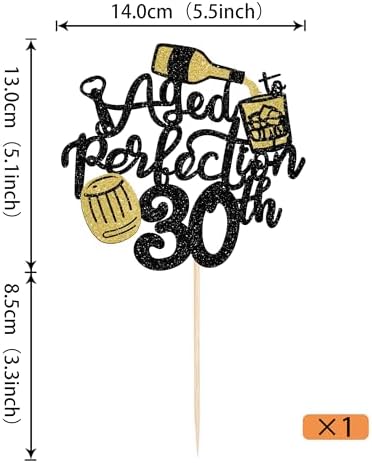 Rsstarxi 1 Pack Aged to Perfection 30th Birthday Cake Topper Glitter Wine 30th Birthday Cake Decoration Cheers to 30th Years Cake Pick for Whisky Theme Husband 30th Birthday Party Decorations