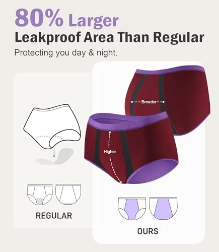 Incontinence Underwear for Women 100ml Heavy Flow Leak Proof Panties High Waisted Cotton Period Washable 3 Pack Large