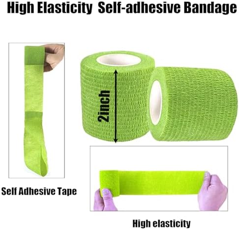 Hysiwen 6 Pack 2" x 5 Yards Self Adhesive Bandage Breathable Cohesive Wrap Self Adherent Vet Tape Self Stick Bandage Wrap for Sports, Athletic, Wrist, Ankle(Green)