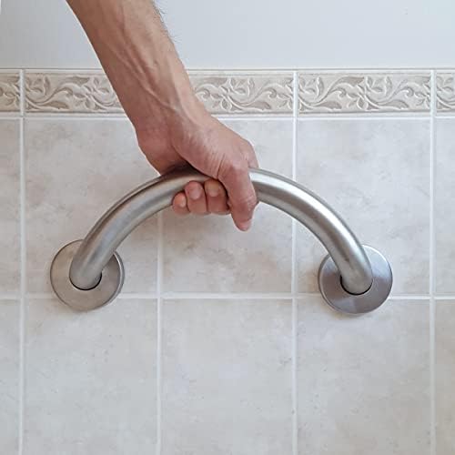 HEALTHCRAFT Plus Series Crescent Grab Bar for Shower Safety. 14.3 inch | Wall-Mounted Stainless Steel Handrail for Seniors, ADA Compliant Bathroom Support, 500 lbs Capacity, Brushed Stainless