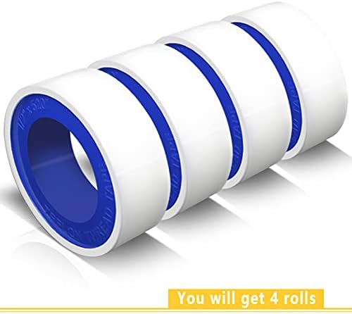 VOTMELL 4 Rolls 1/2 Inch(W) X 520 Inches(L) Teflon Plumbers Tape,Pipe Sealing & Plumbing Thread Tape,PTFE Water Sealant Seal for Shower Head,White