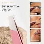 Beauty Power Professional Tweezers Set – Slant & Point, Ultra Precision German Stainless Steel Tweezers for Eyebrows, Chin, Ingrown Hair & Facial Grooming – Lightweight with Case - Gift Idea - Pink