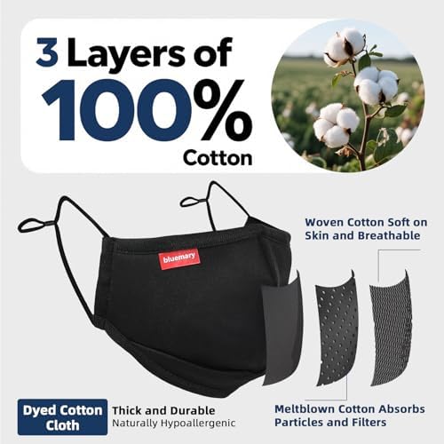 Kids Face Mask Cotton Cloth Face Mask 3 PACK Reusable Comfort Soft Dust Protection Breathable Washable Face Covering Fabric Mask with Filter Pocket and Nose Wire for Unisex Children Teens