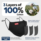 Kids Face Mask Cotton Cloth Face Mask 3 PACK Reusable Comfort Soft Dust Protection Breathable Washable Face Covering Fabric Mask with Filter Pocket and Nose Wire for Unisex Children Teens