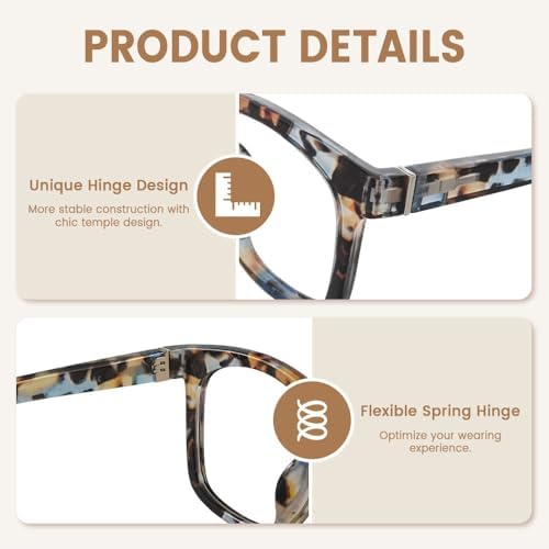 JiSoo Square Oversized Reading Glasses Women 2.5, Chunky Stylish Designer Readers 2.5 Women with Spring Hinge, Blue Quartz 2.5