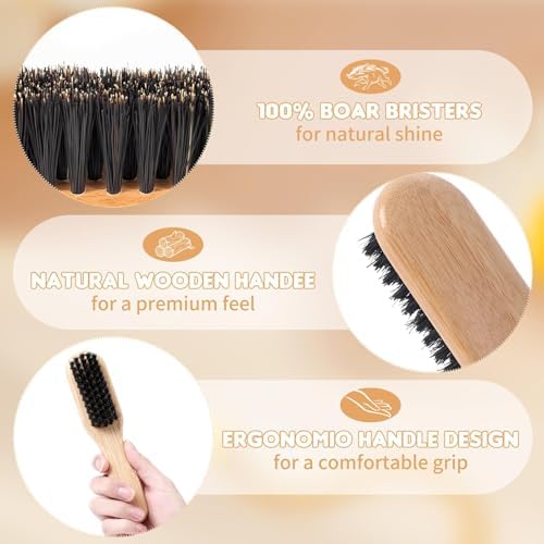 1pc Unisex Bamboo-Handled Brushes, Beard Brush for Men Hair Styling, Anti Breakage Detangling Brush, Smoothing Tool for All Hair Types