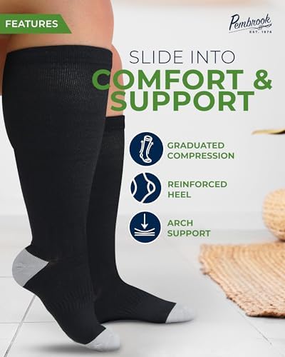 Pembrook 3 Pairs Plus Size Compression Socks Wide Calf - Bamboo Viscose Compression Socks for Women Wide Calf
