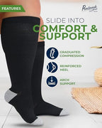 Pembrook 3 Pairs Plus Size Compression Socks Wide Calf - Bamboo Viscose Compression Socks for Women Wide Calf
