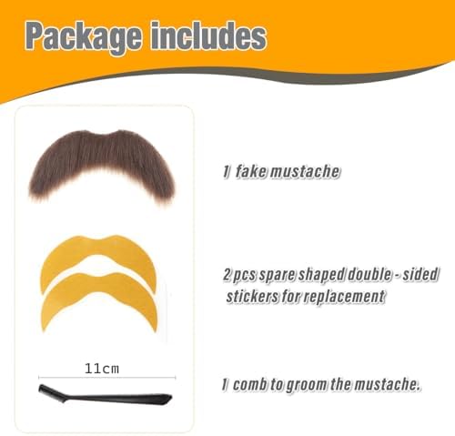DIY Self Adhesive Fake Mustache Fake Beard Material Novelty Mustaches for Costume and Halloween Festival Party (Brown)