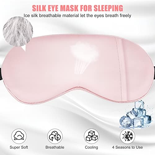 Cooling Eye Mask for Sleeping, Silk Sleep Mask w/Gel Eye Mask, Heated Eye Masks, Blindfold Eye Cover Women Sleeping Mask for Home, Office, Travel, Yoga, Medditation, Stocking Stuffers(Pink)