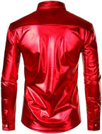 ZEROYAA Men's Shiny Metallic Sequin Long Sleeve Button Down Shirts for Halloween Cosplay Party