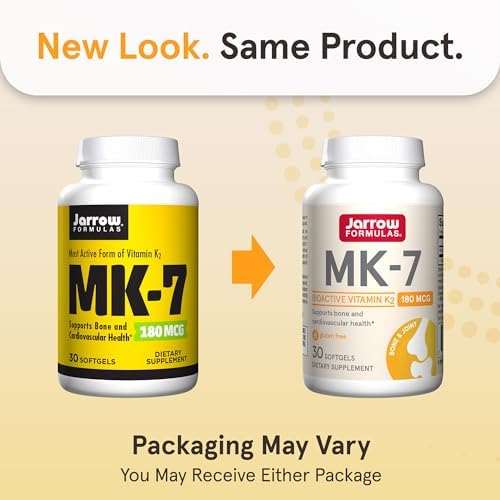 Jarrow Formulas MK-7 180 mcg - Bioactive Form of Vitamin K2-30 Servings (Softgels) - for Bone & Cardiovascular Health - Vitamin K2 MK-7 Dietary Supplement - Gluten-Free
