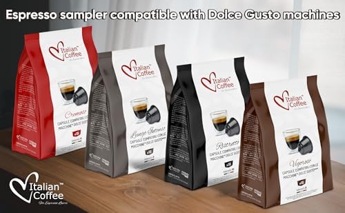 Italian Coffee for Espresso Lovers capsules compatible with Dolce Gusto machines (Espresso Sampler with 4 blends, 1 Count (pack of 64))