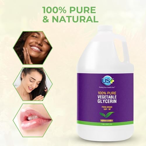 US+ 100% Pure Vegetable Glycerin - Pharmaceutical & Food Grade (USP) - Premium Quality All-Natural Moisturizer & Cleanser - For skin, hair, soaps & more (1 Gallon)