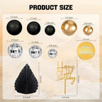 MEMOVAN 25pcs Man Cake Topper Disco Ball Cake Topper Black & Gold Balls Palm Leaves Black Gold Boho Cake Decorations for Man Boy Bohemian Black Theme Wedding Baby Shower Birthday Party