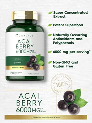 Carlyle Acai Berry Capsules | 250 Count | Non-GMO & Gluten Free Acai Berry Extract