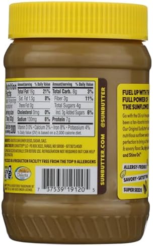 SunButter Original Sunflower Seed Butter, 16 oz Nut-Free Spread with 7g Plant-Based Protein, Roasted Rich & Savory Flavor, Smooth Texture | Vegan, Kosher & Non-GMO