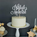 Nikkah Mubarak Cake Topper, Eid Mubarak, Urdu Nikkah, Silver Glitter Desi Wedding/Engagement/Dulhan/Shaadi Party Decorations
