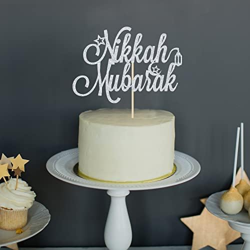 Nikkah Mubarak Cake Topper, Eid Mubarak, Urdu Nikkah, Silver Glitter Desi Wedding/Engagement/Dulhan/Shaadi Party Decorations