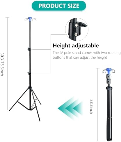 Lefeke IV Pole Portable for Traveling, Adjustable IV Stand with Hooks, Medical IV Drip Infusion Bag Holder, IV Fluids Floor Stand (Black)