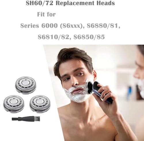 SH60/72 Replacement Head Compatible with Philips S6000 Razors, SH60 Replacement Blades Compatible with Norelco Series 6000 Shaver, SH60 Shaving Head Replacement for S6880/81, S6810/82, S6850/85