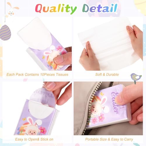 Outus 10 Pack Easter Basket Stuffers Pocket Tissues Travel Size, 3-Ply Mini Facial Tissues for Purse, Cute Bunny & Egg Design Pocket Tissue for Spring Easter Goodie Bags Filler Exchange Party Favors