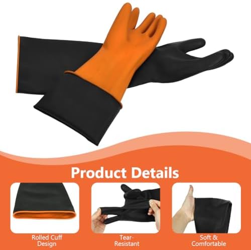 AUAUY 14"/18" Chemical Resistant Gloves, Reusable Heavy-Duty Rubber Gloves, Non-Slip Large Rubber Gloves, 1 Pair