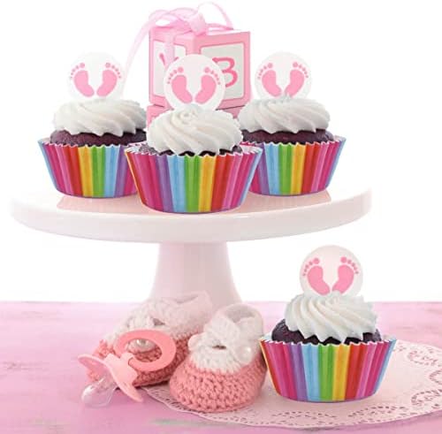 100 Pack Rainbow Cupcake Liners - Standard Size, Greaseproof Paper Muffin Liners for Birthday Party, Wedding Cake, Colorful Cupcake Wrappers