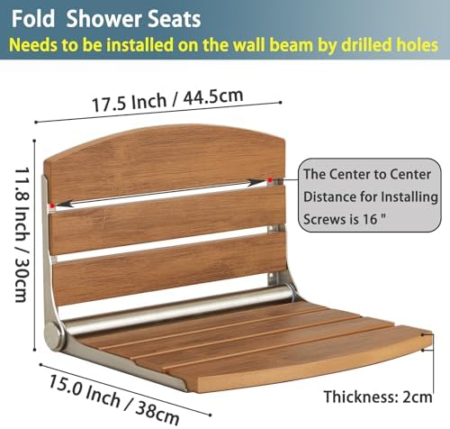 17.5" Folding Shower Seat Wall Mounted,Foldable Shower Bench,Fold Down Shower Seat,Folding Shower Seat Bench,Wall Mount Shower Seat Bench Chair (Teak)