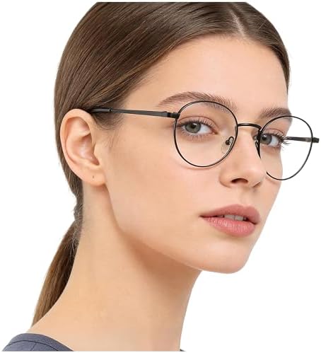 GL9148 Reading Glasses for Women Men 1.5+ Round Blue Light Blocking Readers Classic Metal Frame Spring Hinge Black