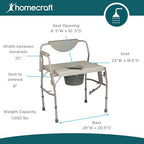 Homecraft Deluxe Bariatric Drop Arm Commode, 1000 lb Weight Capacity, Extra Wide Seat with Adjustable Height, Bedside or Over Toilet Use, Drop Arms for Easy Transfers, Includes Splash Guard & Bucket