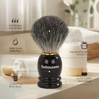 Badger Hair Shaving Brush With Wood Handle, Goat Milk Shaving Soap, Dual-ring Base Stainless Steel Shaving Stand Holder and 3 Layers Shaving Bowl for Men's Wet Shaving (Black With Badger Hair)