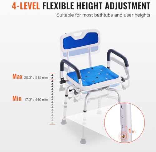 VEVOR Swivel Shower Chair 360 Degree, Adjustable Shower Seat with Pivoting Arms for Inside Showers or Tubs, Non-Slip Rotating Bathtub Shower Chair for Elderly Disabled Injured, 400LBS Capacity