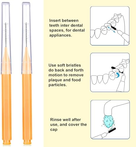 Patelai 100 Pieces Braces Brush for Cleaner Interdental Brush Toothpick Dental Tooth Flossing Head Oral Dental Hygiene Flosser Toothpick Cleaners Tooth Tool(Orange,Ideal Size)