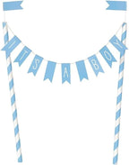 Unique Blue "IT'S A BOY" Bunting Cake Topper (1 Pc) - Perfect for Boy's Baby Shower Event