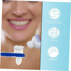 FRCOLOR 2pcs Dual Head Denture Brush with Non Slip Handle Firm Nylon Bristles for False Teeth Cleaning Angled and Large Multi Tufted Heads Gentle Care for Dentures and Retainers White Blue