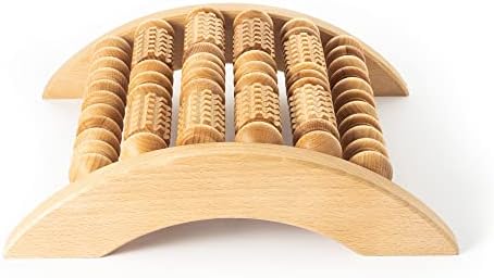 Tuuli Accessories - Wooden Foot Massager, Grooved Muscle Roller, Helps Ease Muscle Tension and Improve Blood Circulation, Natural Wood Therapy Massage Tools, 29 x 24.5 cm