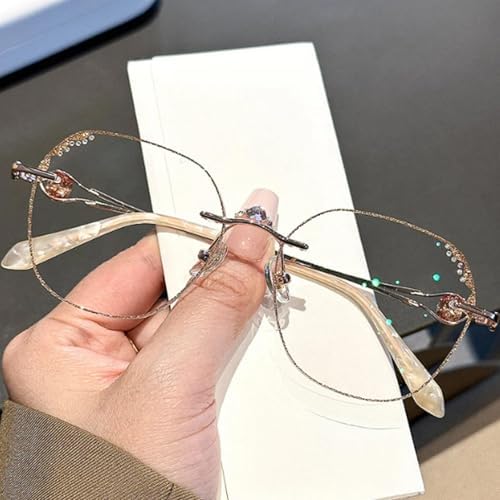 Women's Diamond Rimless Anti-Blue Light Presbyopia Glasses,Women's Progressive Fashion Anti-Blue Light Reading Glasses