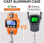 RoMech 660lb Digital Hanging Scale with Cast Aluminum Case, Handheld 300Kg Mini Crane Scale with Hooks for Farm Hunting Fishing Outdoor (Orange)
