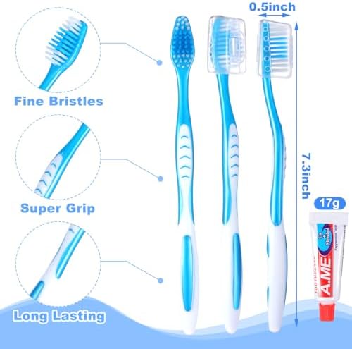FoldTier 30 Set Toothbrush and Cover Travel Kit Bulk with Toothpaste Individually Wrapped Travel Size Toothbrush Set Soft Bristles Resealable Portable and Reusable Bag for Homeless Hotel Home Charity
